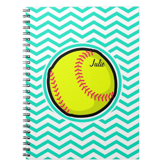 Softball; Aqua Green Chevron Notitieboek (Voorkant)