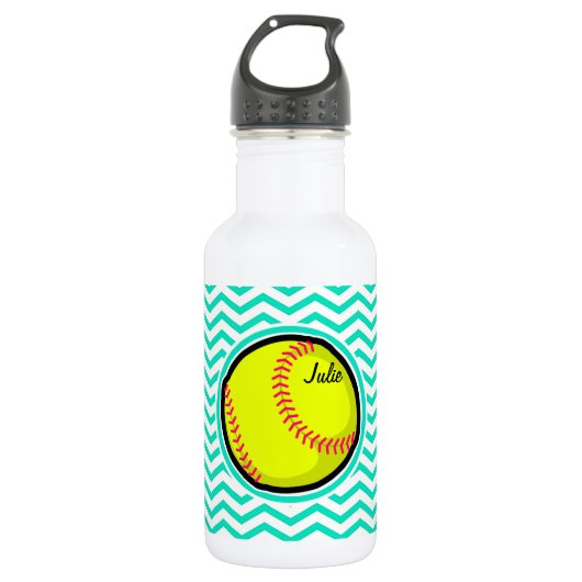 Softball; Aqua Green Chevron Waterfles (Voorkant)