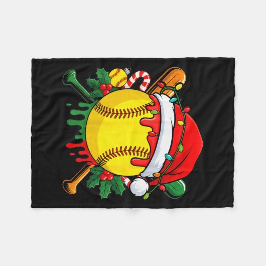 Softball Ball Santa Hat Christmas Softball Drip Xm Fleece Deken (Voorkant (Horizontaal))