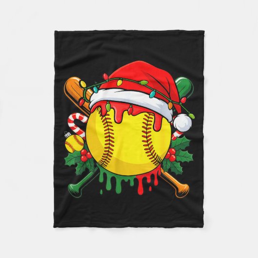 Softball Ball Santa Hat Christmas Softball Drip Xm Fleece Deken (Voorkant)