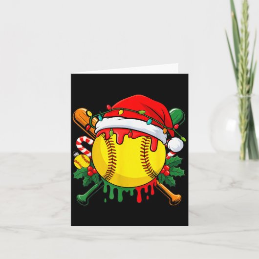 Softball Ball Santa Hat Christmas Softball Drip Xm Kaart (Voorkant)