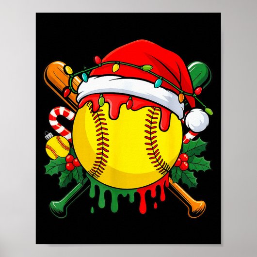 Softball Ball Santa Hat Christmas Softball Drip Xm Poster (Voorkant)