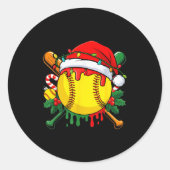 Softball Ball Santa Hat Christmas Softball Drip Xm Ronde Sticker (Voorkant)
