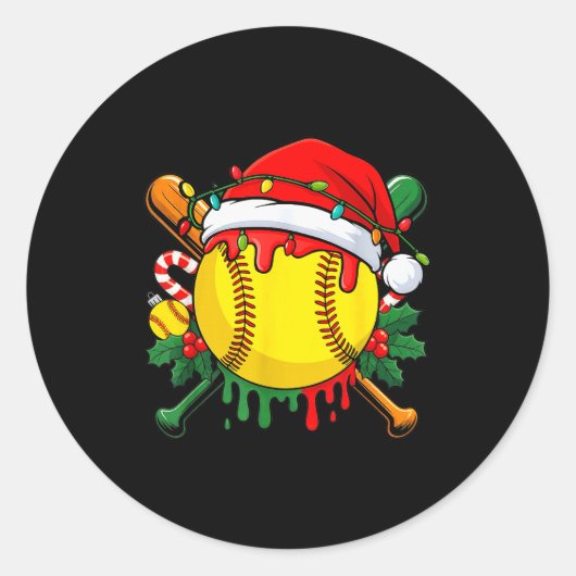 Softball Ball Santa Hat Christmas Softball Drip Xm Ronde Sticker (Voorkant)