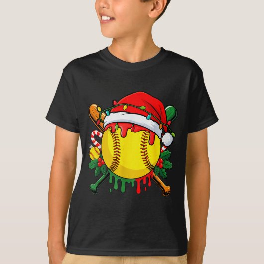 Softball Ball Santa Hat Christmas Softball Drip Xm T-shirt (Voorkant)