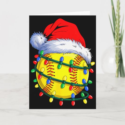 Softball Ball Santa Hat Christmas Softball Xmas Li Kaart (Voorkant)