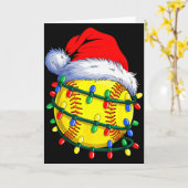 Softball Ball Santa Hat Christmas Softball Xmas Li Kaart (Gele Bloem)