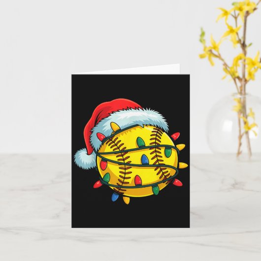 Softball Ball Santa Hat Christmas Softball Xmas Li Kaart (Gele Bloem)