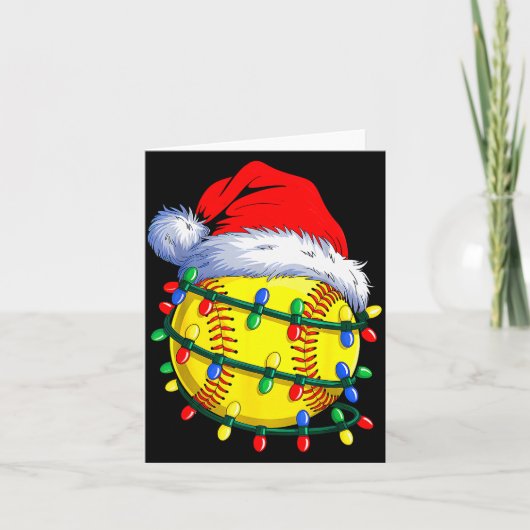 Softball Ball Santa Hat Christmas Softball Xmas Li Kaart (Voorkant)