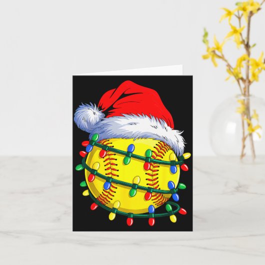 Softball Ball Santa Hat Christmas Softball Xmas Li Kaart (Gele Bloem)