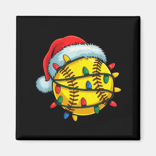 Softball Ball Santa Hat Christmas Softball Xmas Li Magneet (Voorkant)
