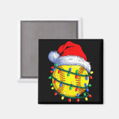 Softball Ball Santa Hat Christmas Softball Xmas Li Magneet (Voorkant / Achterkant)
