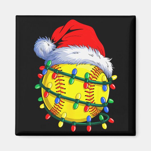 Softball Ball Santa Hat Christmas Softball Xmas Li Magneet (Voorkant)