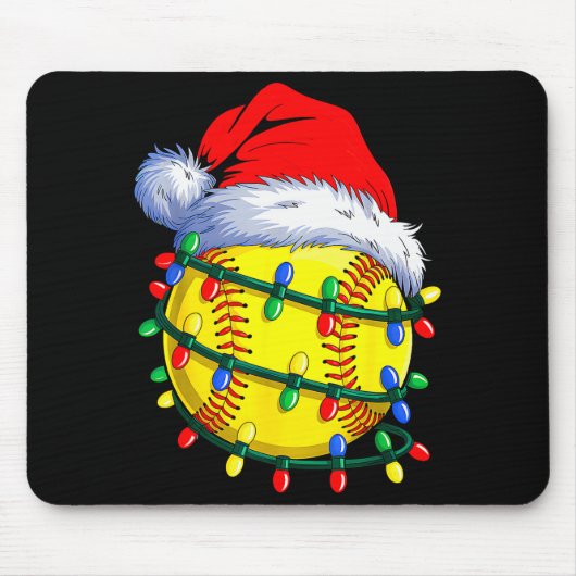 Softball Ball Santa Hat Christmas Softball Xmas Li Muismat (Voorkant)