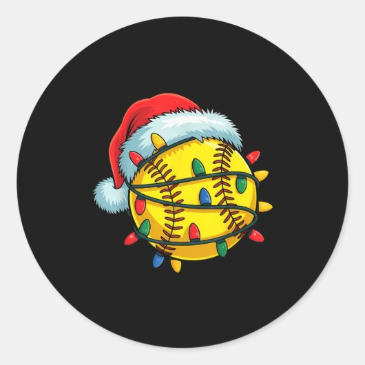 Softball Ball Santa Hat Christmas Softball Xmas Li Ronde Sticker (Voorkant)