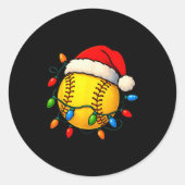 Softball Ball Santa Hat Christmas Softball Xmas Li Ronde Sticker (Voorkant)