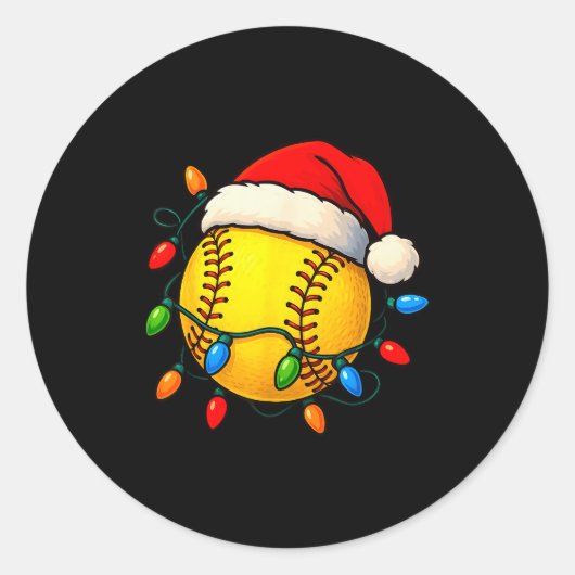 Softball Ball Santa Hat Christmas Softball Xmas Li Ronde Sticker (Voorkant)