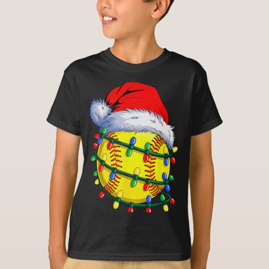 Softball Ball Santa Hat Christmas Softball Xmas Li T-shirt (Voorkant)