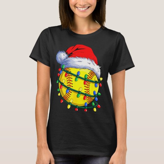 Softball Ball Santa Hat Christmas Softball Xmas Li T-shirt (Voorkant)