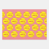 Softball Ball Speler Kinder Naam Verjaardag Inpakpapier Vel (Voorkant 3)