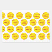 Softball Ball Speler Kinder Naam Verjaardag Inpakpapier Vel (Voorkant 2)