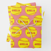 Softball Ball Speler Kinder Naam Verjaardag Inpakpapier Vel (In situ)