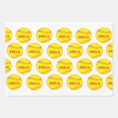 Softball Ball Speler Kinder Naam Verjaardag Inpakpapier Vel (Voorkant 3)