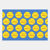 Softball Ball Speler Kinder Naam Verjaardag Inpakpapier Vel (Voorkant)