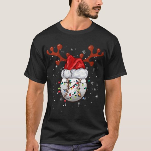 Softball Balls Kerst Grappig Santa Hoed Rendier T-shirt (Voorkant)