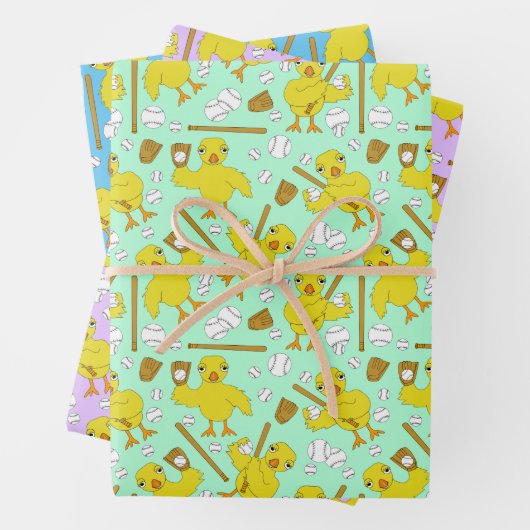 Softball Baseball Chick Pattern Wrapping Paper Zij (In situ)