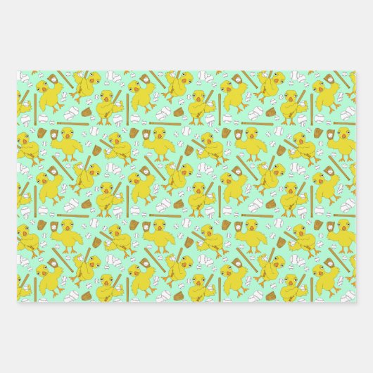 Softball Baseball Chick Pattern Wrapping Paper Zij (Voorkant)