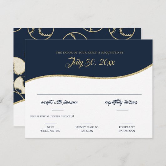 Softball Baseball Gold-reactiekaart RSVP Kaartje (Voorkant / Achterkant)