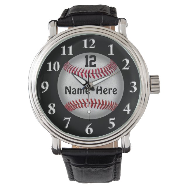 Softball Baseball Horloges, JOUW NAAM en AANTAL Horloge (Voorkant)