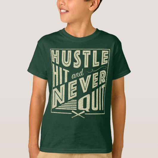 Softball Baseball Hustle Hit & Nooit stoppen T-shirt (Voorkant)