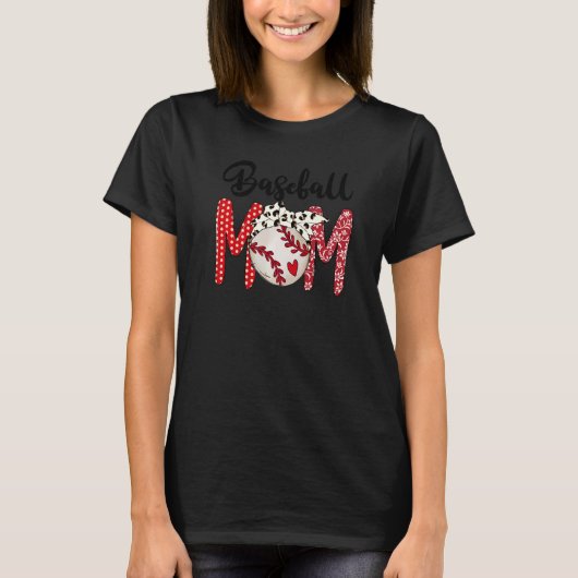 Softball Baseball Mam Leopard Mama T-shirt (Voorkant)