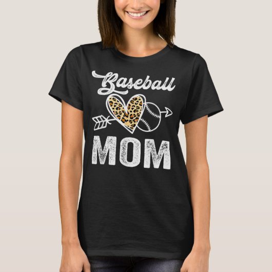 Softball Baseball Mam Leopard Vrouwen Moederdag 2 T-shirt (Voorkant)