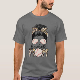 Softball Baseball Mam Moederdag Leopard Messine N T-shirt