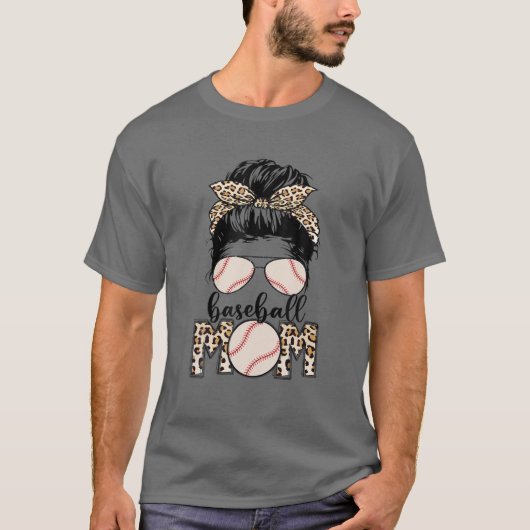 Softball Baseball Mam Moederdag Leopard Messine N T-shirt (Voorkant)