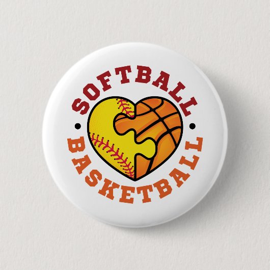 Softball Basketball Heart Ronde Button 5,7 Cm (Voorkant)