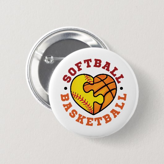 Softball Basketball Heart Ronde Button 5,7 Cm (Voorkant /achterkant)