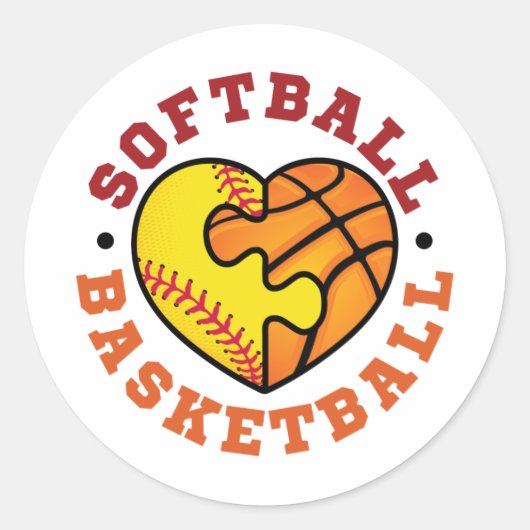 Softball Basketball Heart Ronde Sticker (Voorkant)