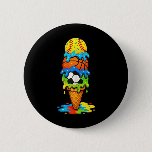 Softball Basketball Soccer Ice Cream Drip Summer G Ronde Button 5,7 Cm (Voorkant)