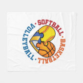 Softball Basketball Volleyball Heart Drie Sport Fleece Deken (Voorkant (Horizontaal))