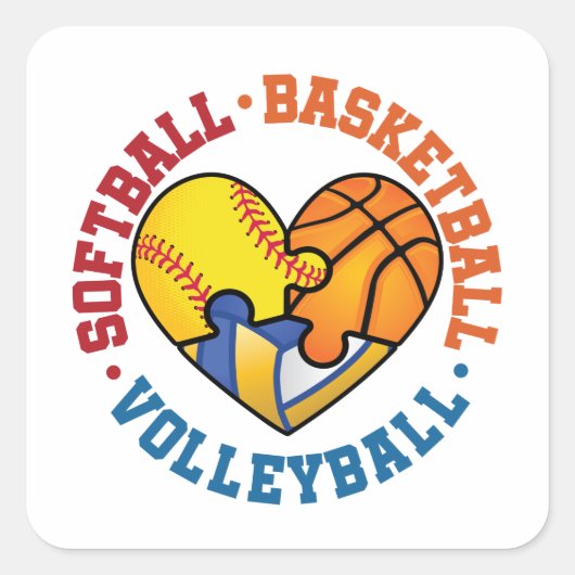 Softball Basketball Volleyball Heart Drie Sport Vierkante Sticker (Voorkant)