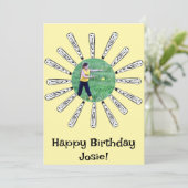 Softball Bat Flower Happy Birthday Invitation Kaart (Staand voorkant)