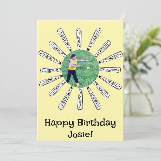 Softball Bat Flower Happy Birthday Invitation Kaart (Staand voorkant)