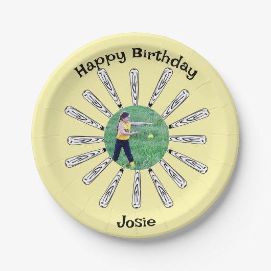 Softball Bat Flower Papieren Bordje (Voorkant)