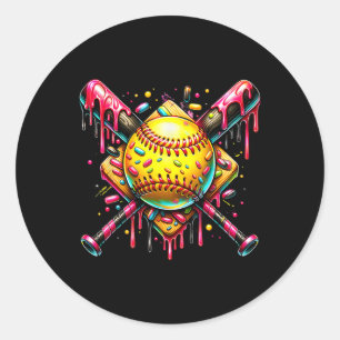 Softball bat Ice Cream Druppelend met Sprinkles Ronde Sticker
