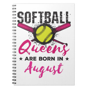 Softball Birthday August Ladies Women Girls Player Notitieboek