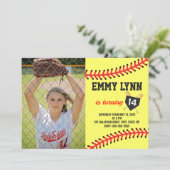 Softball Birthday Foto Kaart (Staand voorkant)